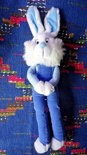 Fb/ Doudou Peluche Lapin Blanc Bleu Vichy Salopette 45 Cm  Etat Neuf