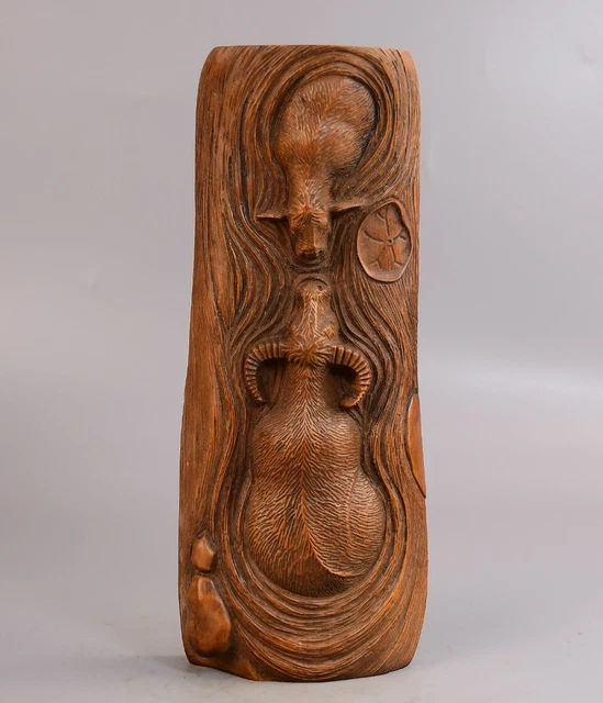 Chinese Boxwood Wood Carving Exquisite Buffalo Statue Paperweight Collectibles