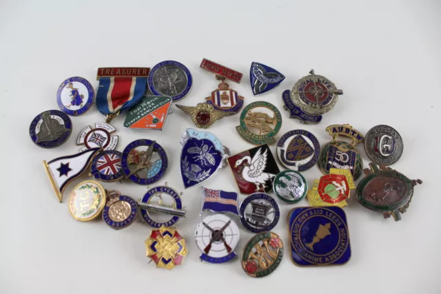 Assorted Enamel Badges Vintage Inc Union Awards National Savings Etc x 30