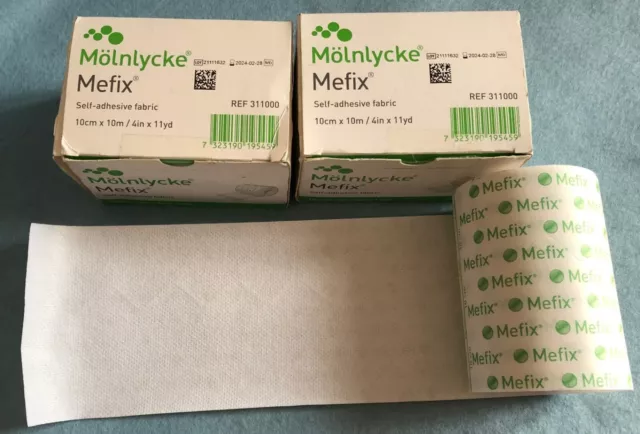 2 x Molnlycke Mefix Adhesive Tape Fabric Retention Bandage 10cm x 10M : 311000