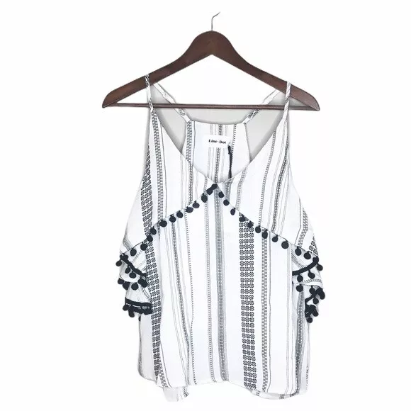 Revolve NWT Line & Dot Sandra Pom Pom Striped Ruffle Overlay Tank Top Size M