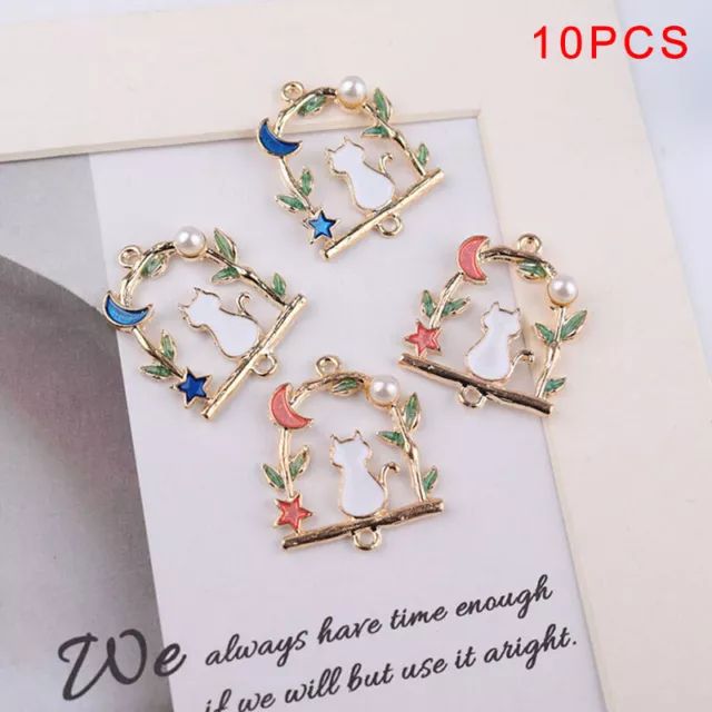 10 Teile/los Emaille Legierung Sterne Mond Katze Charms Metall Anhänger DIY S CR
