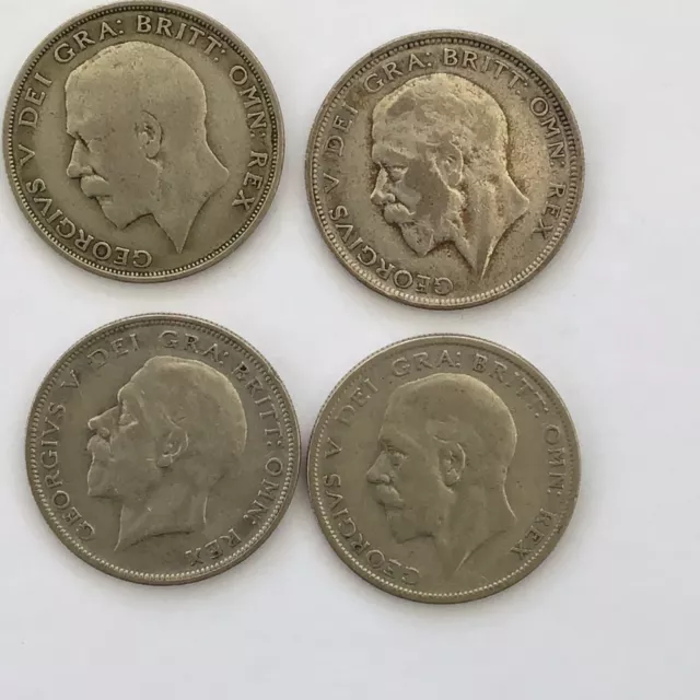 4 X George 5 0.500 Silver Half Crowns, 1922, 27, 29, 31, All Fine Condition.