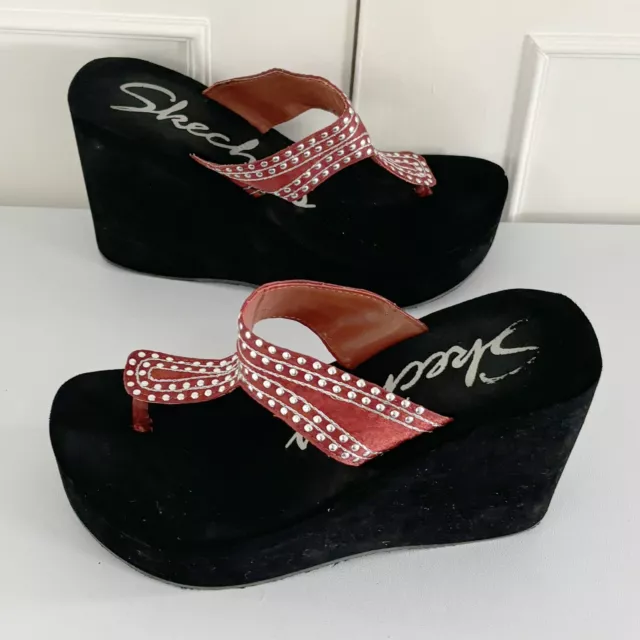 SKECHERS WEDGE SANDALS Size UK 3 Women s Rust Toe Post Slip On Pre Loved Eur36 16.50 PicClick UK