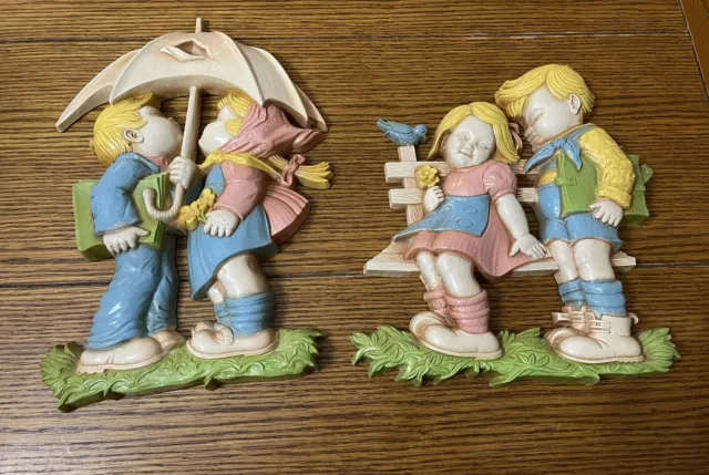 Pair of Vintage 1970's Homco Children Nursery Wall Hanging Plaque Home Decor