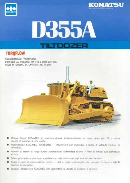 Brochure Komatsu D355A Tiltdozer  da 46 tons. 1974 Giant Ripper