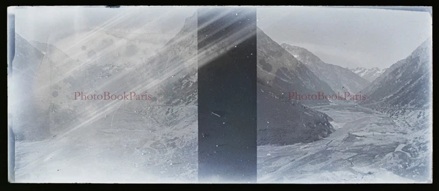 Montagne Vallée Photo NEGATIVE Plaque de verre Stereo Vintage c1910
