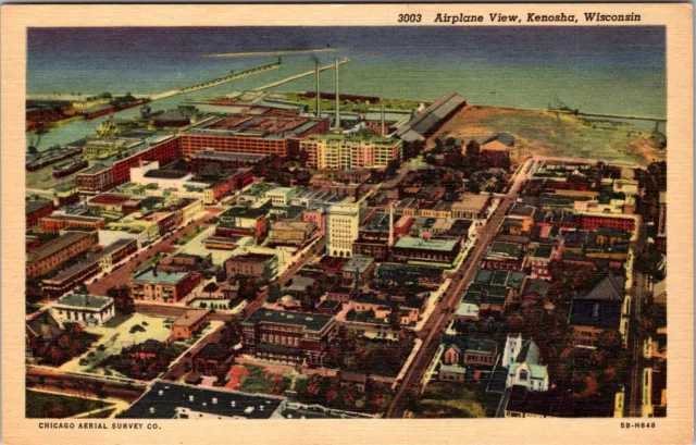 Kenosha WI- Wisconsin, Aerial View City, Vintage Postcard