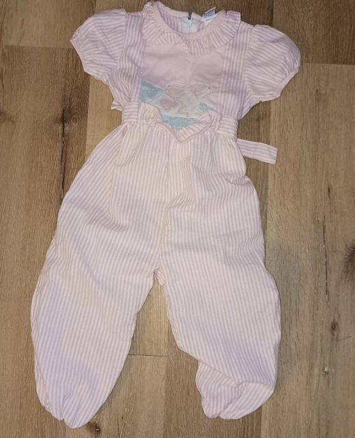 VINTAGE BABY TODDLER GIRLS ROMPER Stripes 1980s 24 month snaps