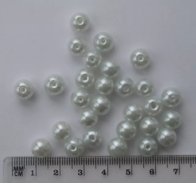 100 x 8mm round glass pearls, grade 'B' white, for jewellery making & crafts