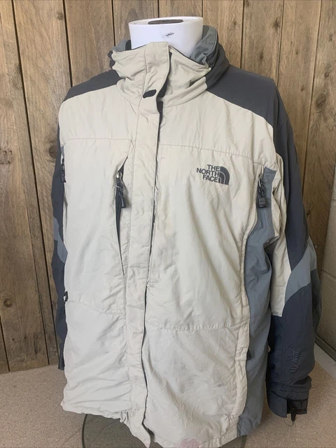 The North Face Hyvent Mens Ivory Black Hooded jacket Coat Size Large STAINED