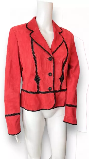 Escada Women Blazer Jacket Size 40 Red  Goat Suede Leather