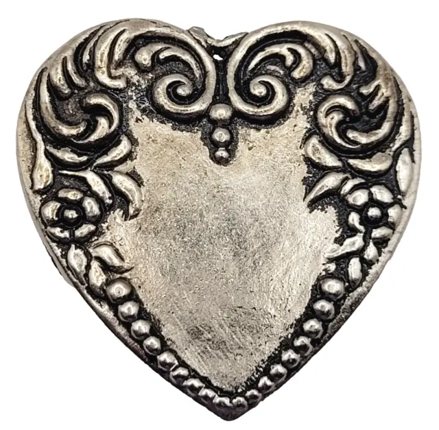 Heart Victorian Style Silver Tone Embossed Metal Ornate Elegant Button Cover