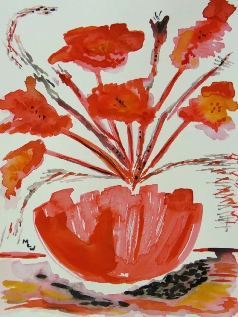 ORIGINAL Flowers Raw Brut  Naive Folk OUTSIDER  MCW art Mary Carol Primitive