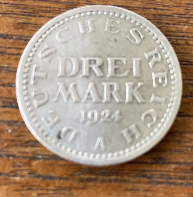 Weimar Republik Deutsches Reich 3 Mark Silber Kursmünze 1924 A Jäger 312