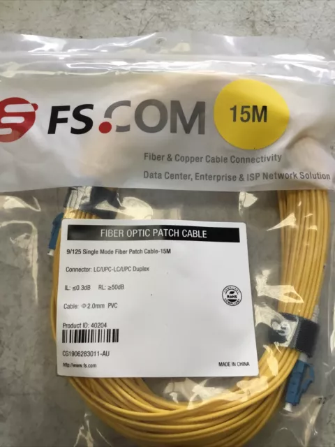 Optic Fibre Patch Lead 15M SM Lc To Lc