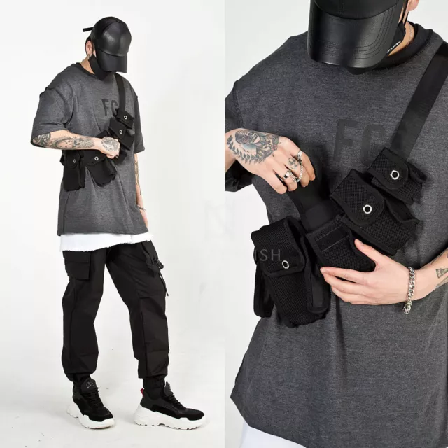 NewStylish Mens Fashion Techwear multiple mesh pocket utility bag