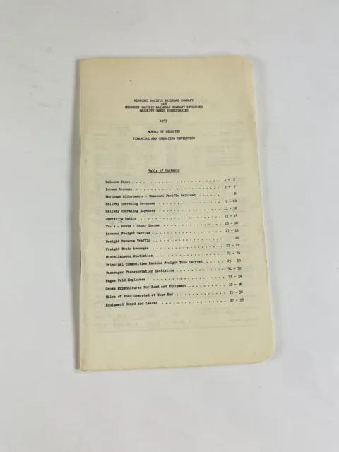 RARE 1973 Missouri Pacific Railroad MoPac RR Vintage Manual of Selected Financia