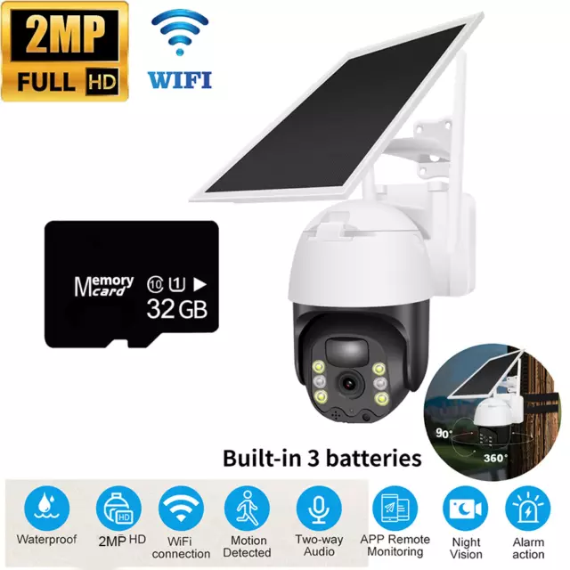 2MP PTZ Solar Security Camera Outdoor 360° Wireless WiFi Solar Camera lot