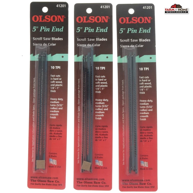 (3) Olson 5" Pin End Carbon Steel Scroll Saw Blade 10 TPI ~ New (3) Olson 5" Pin End Carbon Steel Scroll Saw Blade 10 TPI ~ New