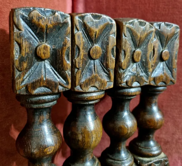4 Victorian rosette wood carving Column Antique french architectural salvage 9" 3