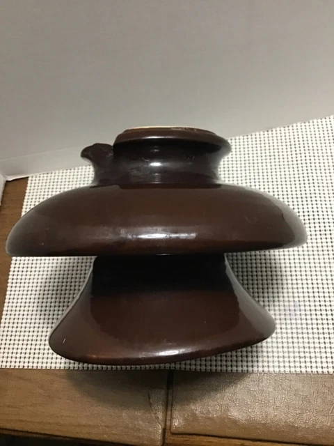 Vintage SBT Large  2 tier Glazed Porcelain Brown Insulator garden 4