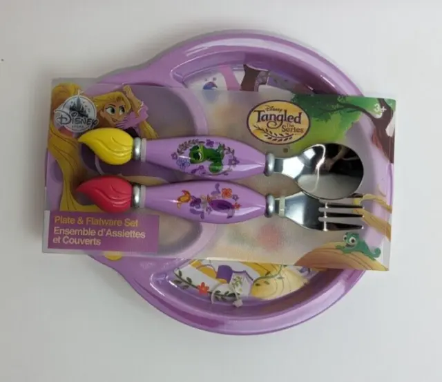 Disney Tangled the Series Rapunzel Kid's Flatware Plate, Fork & Spoon Set New