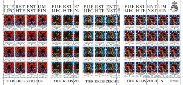 Liechtenstein - 1978 - Segni dello Zodiaco - n.654/657 - Minifogli - nuovi (MNH)