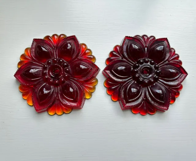 Victorian~Amberina~Sandwich Glass Curtain Tie Back~Red/Amber Drapery Glass Disk