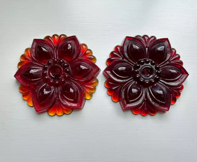 Victorian~Amberina~Sandwich Glass Curtain Tie Back~Red/Amber Drapery Glass Disk