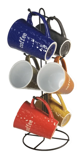 Marcelle 6 Pc. Ceramic Coffee Mug Set with Metal Stand, 11 oz.