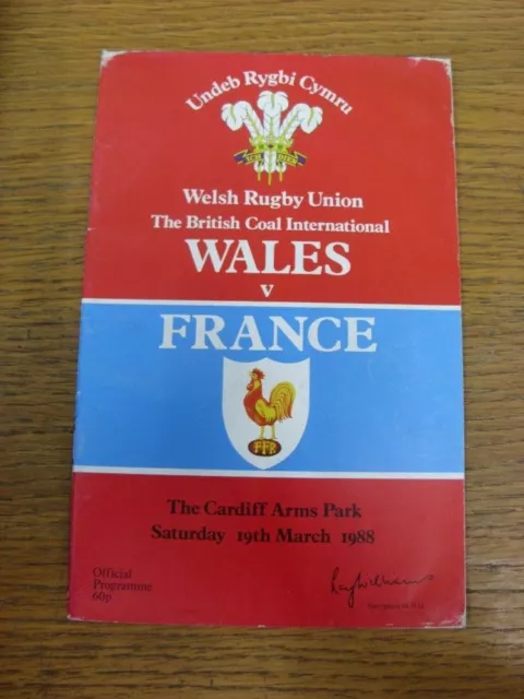 19/03/1988 Rugby Union Programme: Wales v France [At Cardiff Arms Park] (folded,