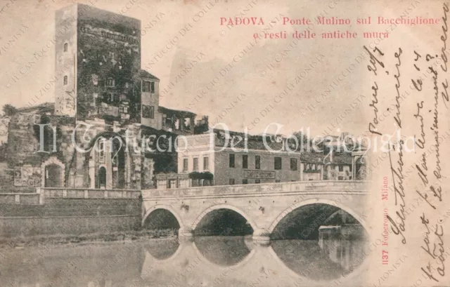 1900c PADOVA Ponte mulino sul Bacchiglione e antiche mura cartolina