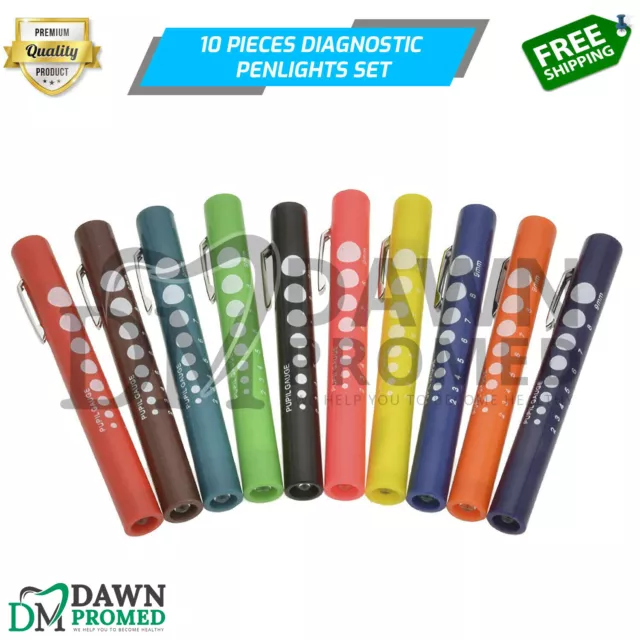 10 Pcs Penlights Set - Colorful Pupil Gauge Penlights for Nurse Doctor paramedic