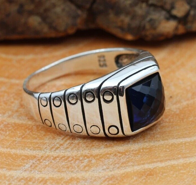 Bague saphir pour homme Bague pour homme faite à la main Bague en argent...