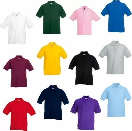Childrens Kids Polo Shirt T-Shirt Top Boys Girls Childs Plain School Uniform NEW