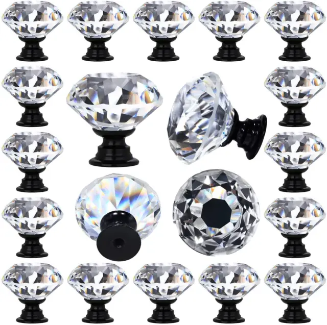 12 PCS Clear Crystal Glass Drawer Cabinet Pulls Knobs Diamond Shape Decorative