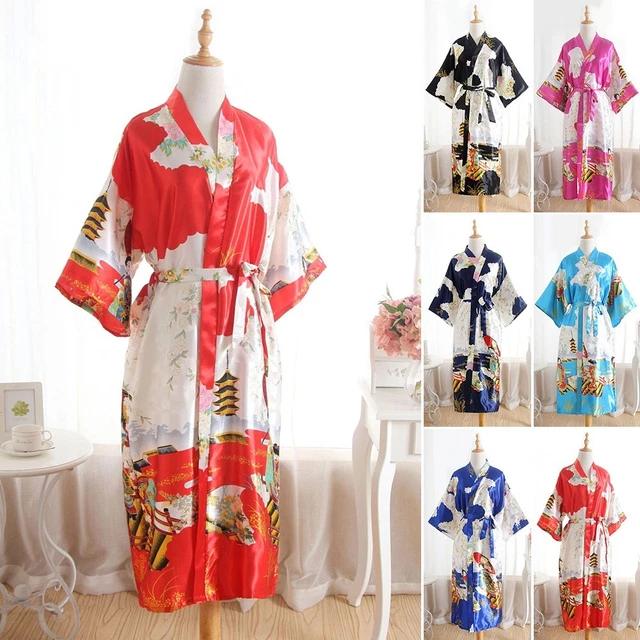 Dolamen Kimono Robe Filles, Filles Enfant Garçon Chemises De Nuit Paon Et Fleurs Robe Peignoir En Satin Pyjamas Natation Annive