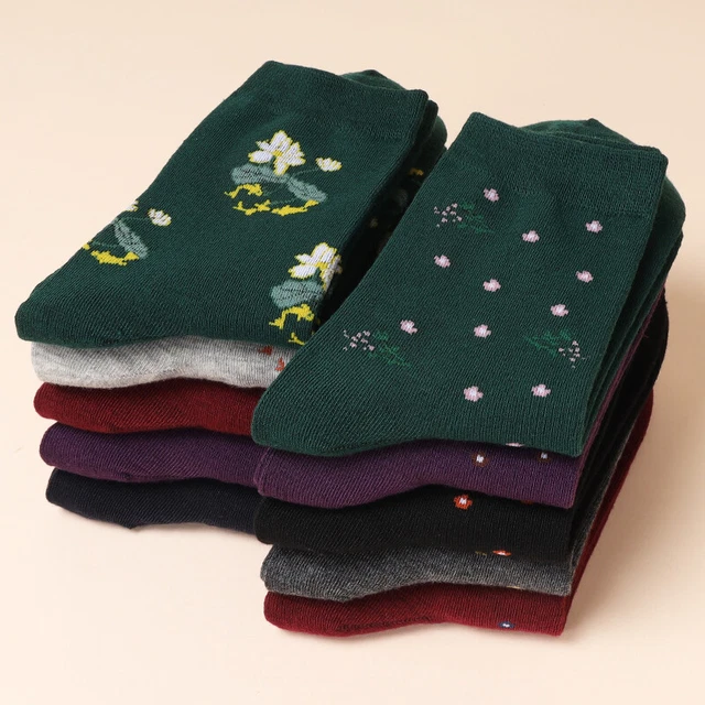 5 Paires Rétro Femme Chaussettes Fleur Pois Décontracté Coton Doux Blend Cadeau
