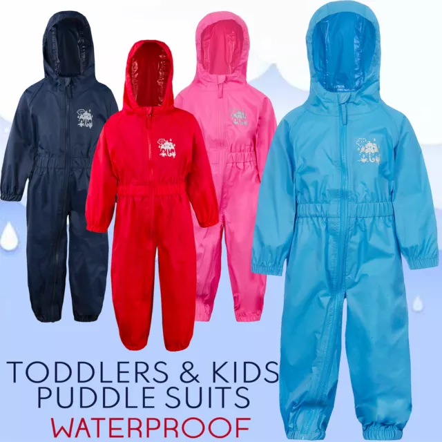 Kids Girls Boys Waterproof Suit All in One Puddlesuit Puddle Rain Suit Red Navy