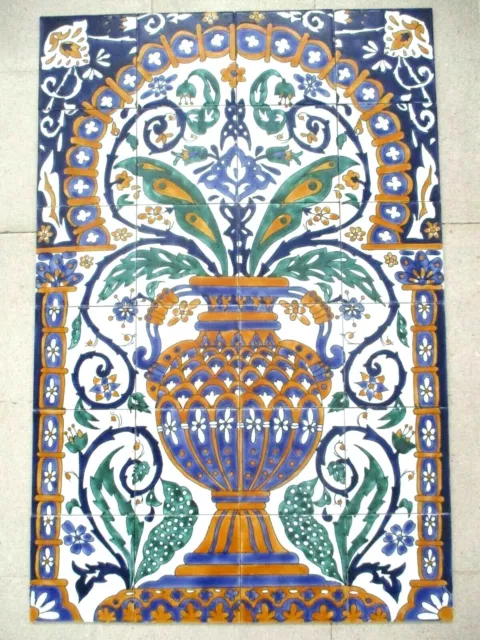 24" x 36" Hand painted Ceramic tile art panel Mosaic wall mural vase Backsplash