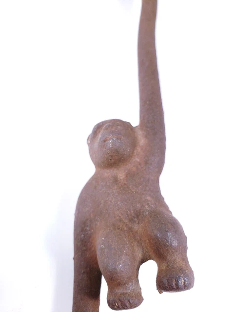 Vintage Cast Iron Monkey Hook Plant Hanger Brown Ornate 8" 2