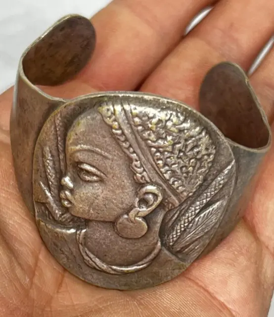 Antique Silver Tibetan Bangle Cuff Bracelet Women Wedding Jewelry Rare Handmade