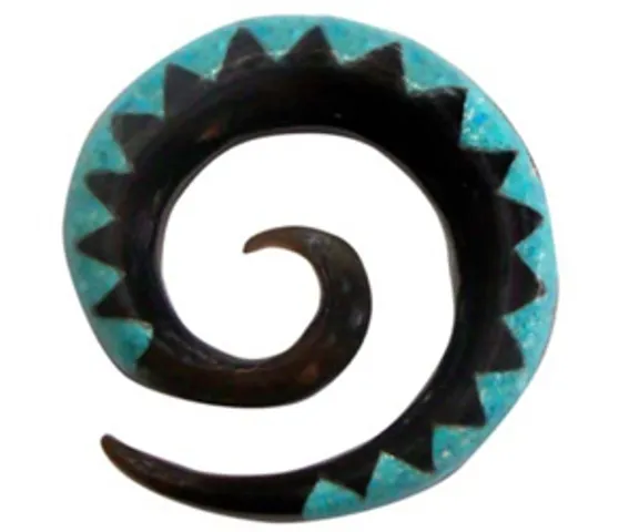 Spiral Ear Gauge Tribal Organic Pair Piercing Carved Horn Turquoise Stretcher