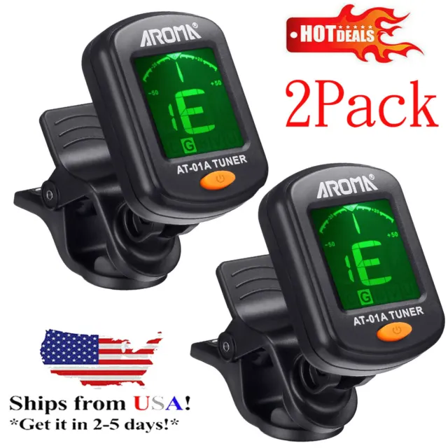 2Pcs Digital Chromatic LCD Clip-On Electric Tuner for Bass Guitar Ukulele Violin