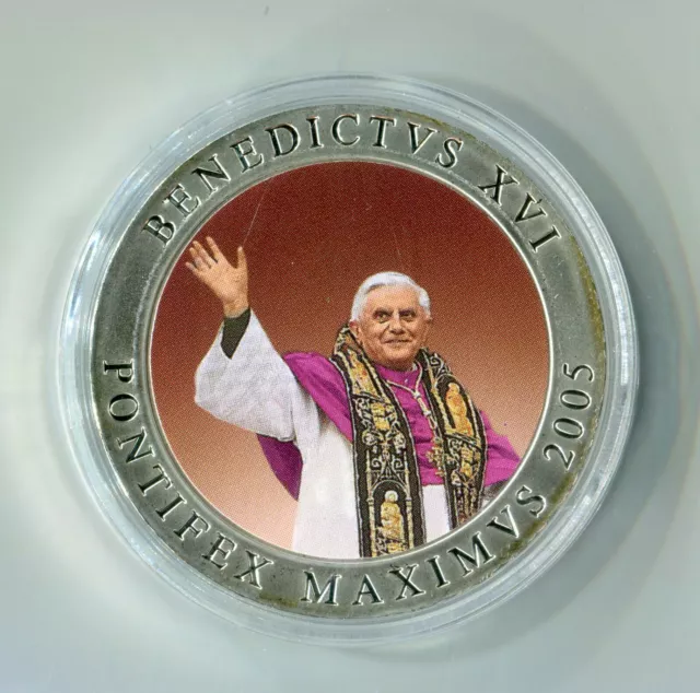 Farb Medaille Papst Benedikt XVI Wappen 2005 Vatikan Pontifex Maximus PP M_519