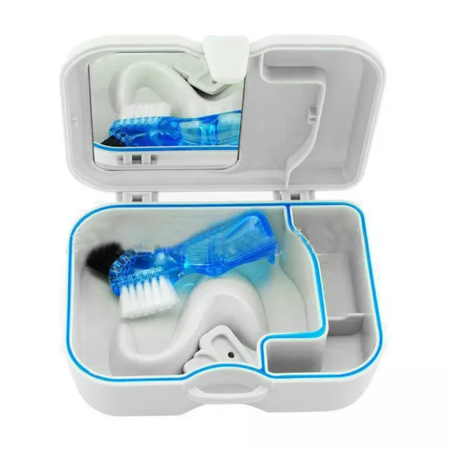 Neu Mini Zahnersatz Behälter Zahnfalsche Zähne Aufbewahrungsbox mit Spiegelbürste