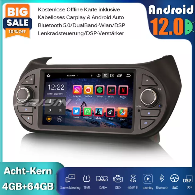 64GB Android 12 GPS Autoradio DAB+ Fiat Fiorino Qubo Citroen Nemo Peugeot Bipper