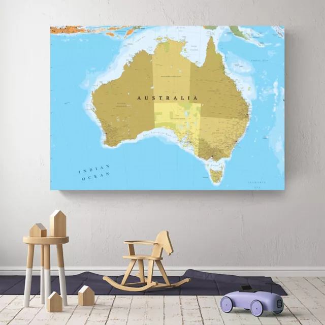 Australia Map Stretched Framed Canvas Prints Wall Art Home Office Decor