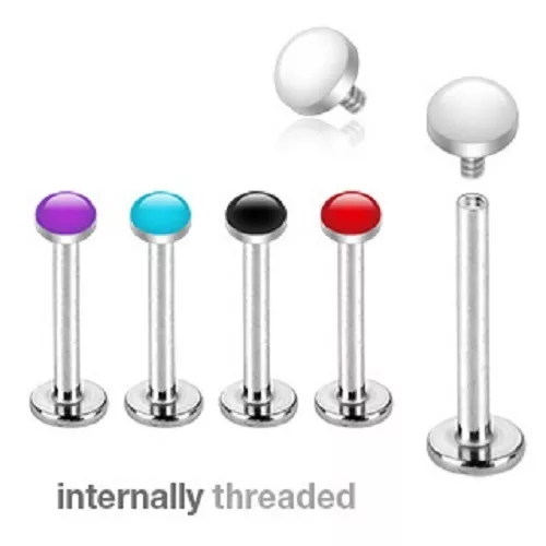 1 x16g Enamel Filled Dome Top Internally Threaded Labret Monroe Tragus Stud Bar